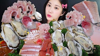 [ONHWA] Yellowtail sashimi + raw oyster chewing sound!💖 Winter seafood!