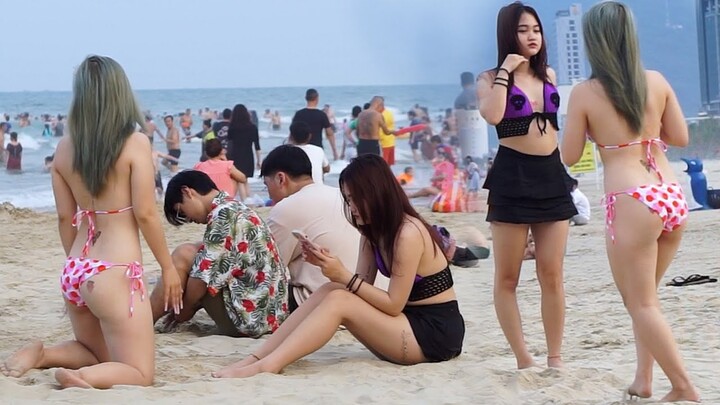 Vietnam beach scenes walking around see so many beautiful asian girl on the relaxing tropical beach