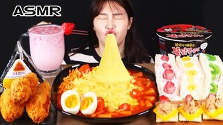 ASMR MUKBANG| 편의점 직접 만든 불닭 떡볶이 양념치킨 김밥 디저트 먹방 & 레시피 FRIED CHICKEN AND Tteokbokki EATING