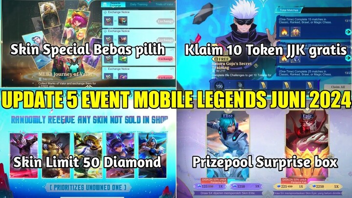 UPDATE 5 EVENT GRATISAN MOBILE LEGENDS JUNI 2024! 10 TOKEN JJK DAN SKIN SPECIAL GRATIS BEBAS PILIH