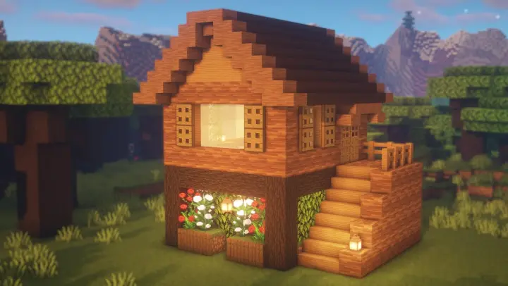 Beautiful wooden house in Minecraft