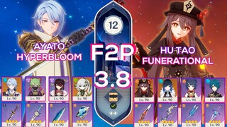 [F2P] Spiral Abyss 3.8 C0 Ayato Hyperbloom & C0 Hu Tao Funerational Floor 12 9 stars Genshin Impact