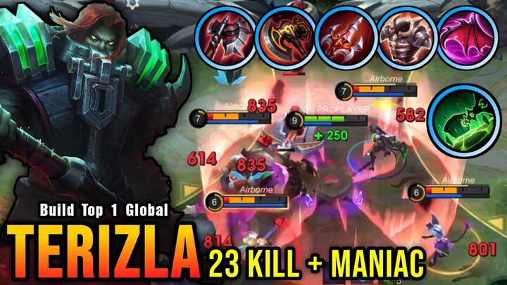 23 Kills + MANIAC!! Terizla Red Build Insane LifeSteal!! - Build Top 1 Global Terizla ~ MLBB