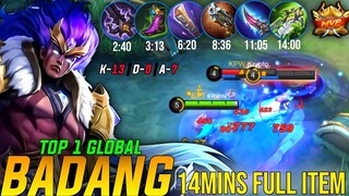 14 Mins Full Item Badang Top 1 Global Gameplay - Badang Best Emblem & Build 2022 | MLBB