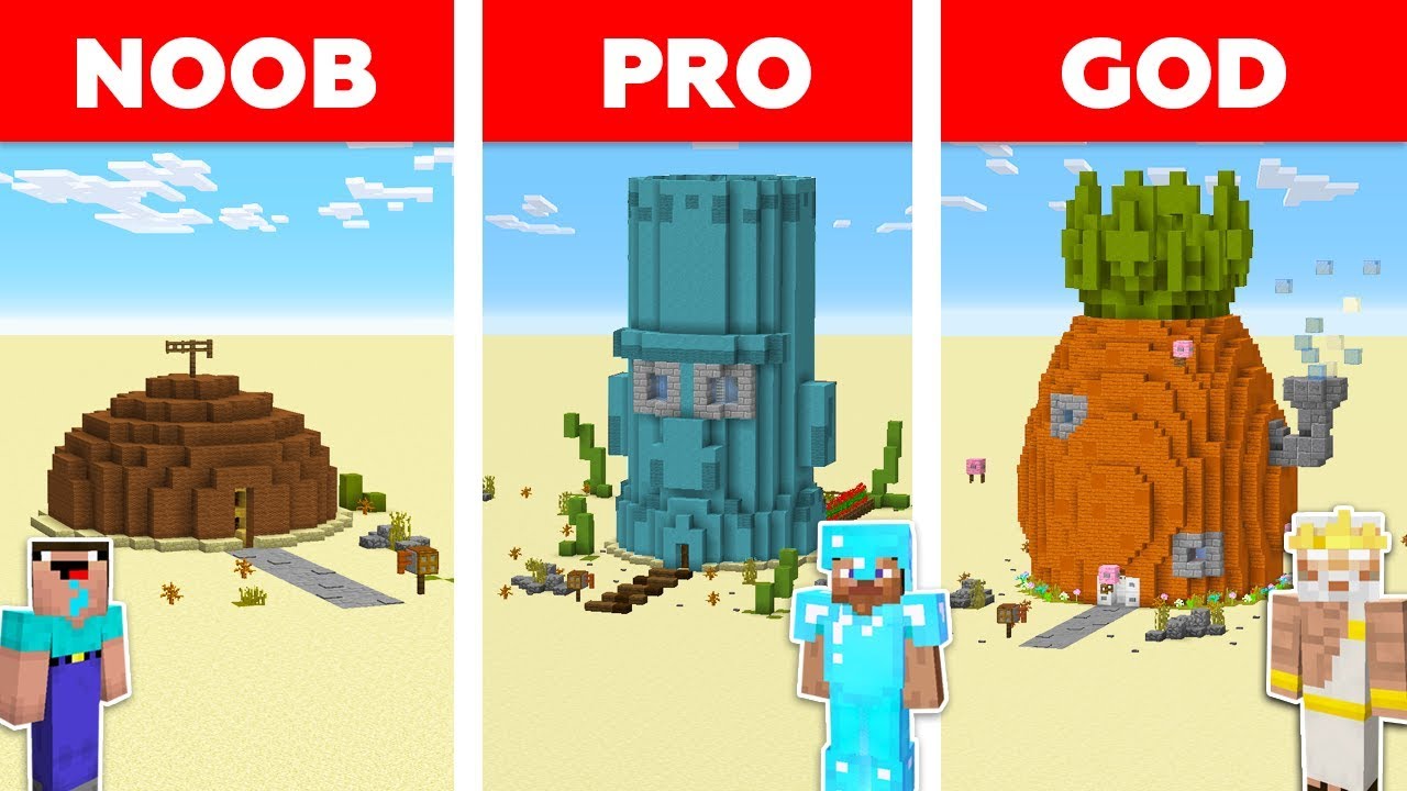 Minecraft Battle: NOOB vs PRO vs GOD: SPONGEBOB HOUSE CHALLENGE in MINECRAFT  / Animation - Bilibili