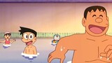 Nobita takes the dilation pill and the bathtub turns into the Pacific Ocean.