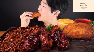 Mukbang mì tương đen và gà phô mai Hàn Quốc phần 2 #anngon