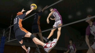 Classic moments of volleyball teenagers scoring by blocking
