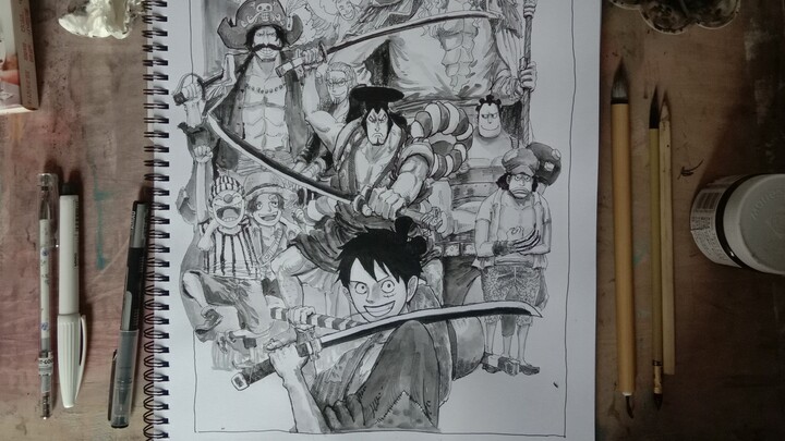 (Hand-painted) I worked hard for 6 hours to draw [One Piece Wano Country Chapter Memories Poster]