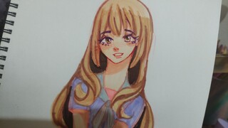 menggambar cwek anime imut, pakai alcohol marker