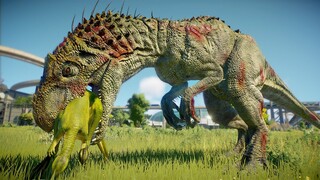 INDOMINUS REX vs SPINOSAURUS vs CARCHARODONTOSAURUS BREAKOUT AND FIGHT