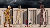 Siren Head vs Spider Man, Eren Attack On Titan, Armored Titan, Mikasa - Drawing Cartoon 2 Animation