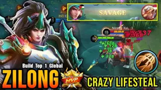 SAVAGE!! Zilong Crazy Lifesteal with Brutal Damage!! - Build Top 1 Global Zilong ~ MLBB