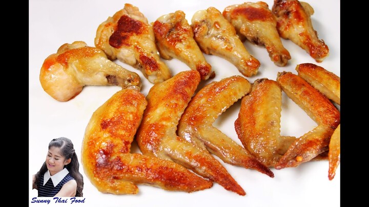 ปีกไก่รวนน้ำปลา ไร้น้ำมัน : Stir fried chicken wing with fish sauce without oil l Sunny Thai Food