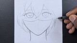 Easy anime sketch | how to draw anime girl wearing face mask step-by-step