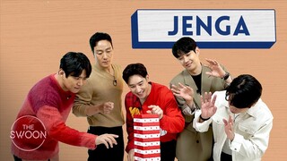 Lee Je-hoon, Ahn Jae-hong, Choi Woo-shik, Park Jeong-min, and Park Hae-soo play Jenga [ENG SUB]