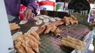 Thai Street Food Mini Pancake Rolls ขนมโตเกียววังหลัง ไส้เผือก ไส้หวาน ร้อนๆ อร่อยมาก