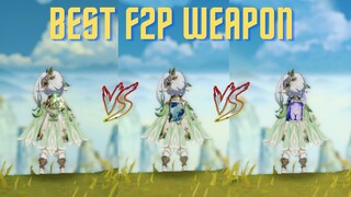 !! Best F2P Weapon for Nahida?? Atfd VS Widsith VS sacrificial fragment {Genshin Impact}