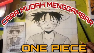 cara mudah menggambar anime one piece Luffy