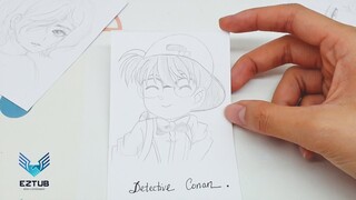 How to sketch cute detective Conan | Portrait sketching Conan easily