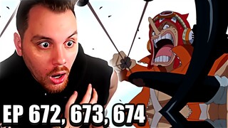 One Piece REACTION Episode 672, 673, & 674