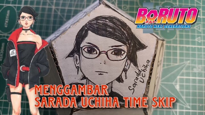 Menggambar Karakter Sarada Uchiha di atas Kardus Bekas