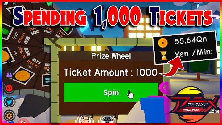 Spinning 1000 Tickets in Prize Wheel | Anime Fighting Simulator | Roblox