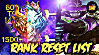 RANK RESET LIST - Mobile Legends: Bang Bang!