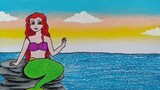 Menggambar mermaid || Cara menggambar putri duyung