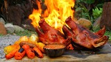Roasted Pork Head BBQ Recipe - Cooking Pig Head BBQ Eating with Spicy Chili Sauce So Delicious