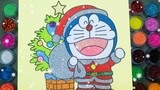 Ông Già Noel Doraemon ✍ Vẽ Và Tô Màu Tranh Cát Hoạt Hình Doraemon 🎨Học Màu Sắc | Heo Xinh