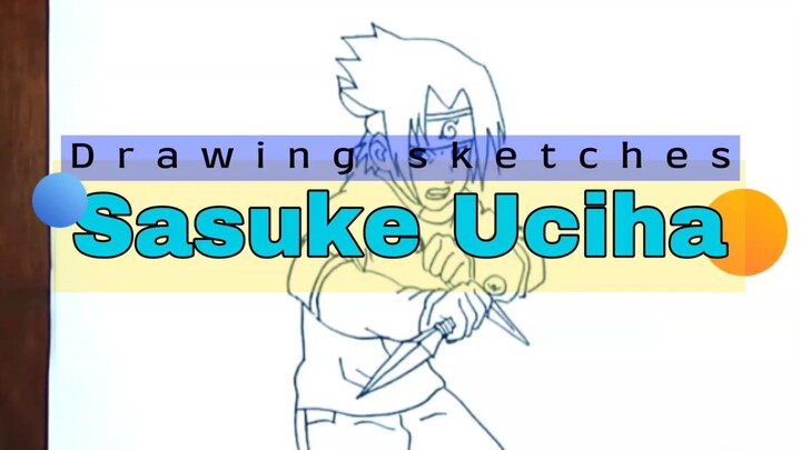 Menggambar sketsa Sasuke Uchiha.