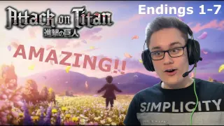 Attack on Titan ALL Endings (1-7) FIRST TIME REACTION || I HAVE NEVER SEEN SOMETHING LIKE THIS!!