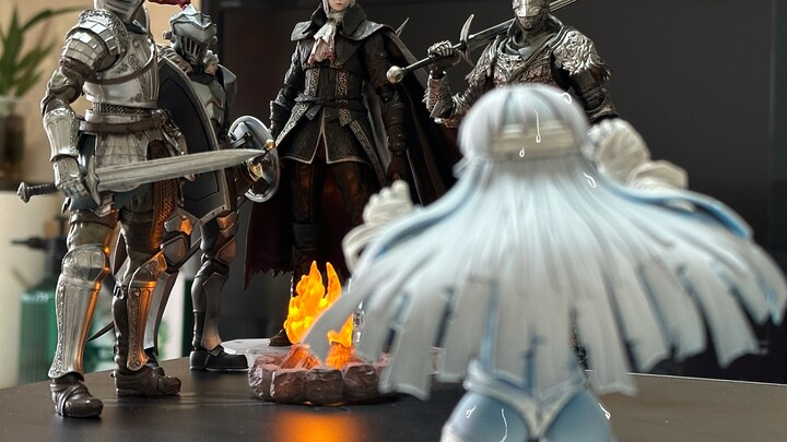 As soon as the little zombie came out of the cave, he met four crazy guys
