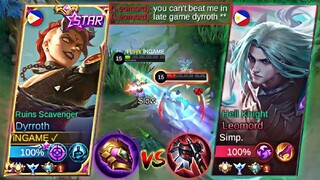 DYRROTH VS GLOBAL MYTHICAL GLORY LEOMORD OVERPOWERED META | INTENSE MATCH | BEST 1 SHOT BUILD