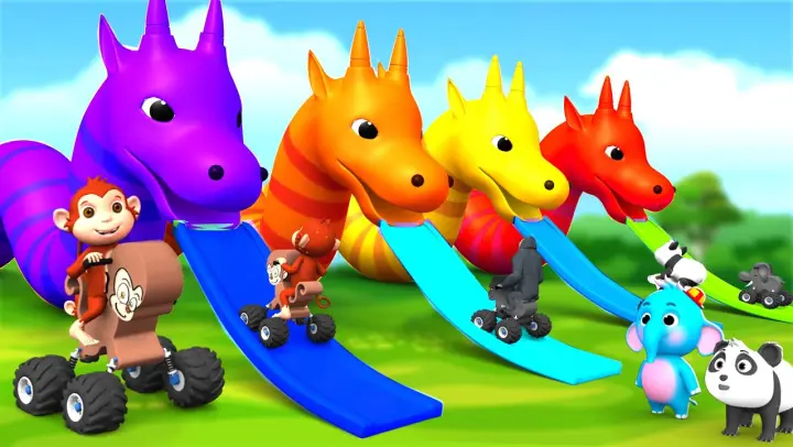 Gorilla Monkey with Monster Bike Fun Dragon Slider Gameplay | Funny Animals Videos in Forest 3D Game