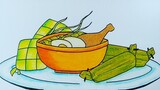 Menggambar ketupat lebaran || Menggambar opor ayam