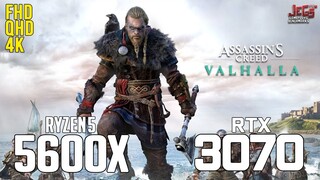 Assassin's Creed Valhalla on Ryzen 5 5600x + RTX 3070 1080p, 1440p, 2160p benchmarks!