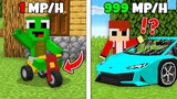Who's car faster Baby Mikey & JJ RICH fast vs POOR car in Minecraft challenge (Maizen Mizen Mazien)