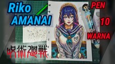 menggambar riko amanai menggunakan pen 10 warna dengan mudah, drawing riko amanai using pen 10 color