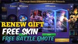 RENEW GIFT | RECHARGE 100 DIAS AND GET FREE NORMAL SKIN AND BATTLE EMOTE | MOBILE LEGENDS