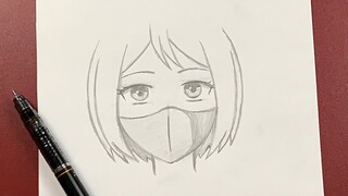 Easy anime drawing | how to draw anime girl wearing a mask easy step-by-step