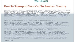 How To Transport Your Car To Another Country