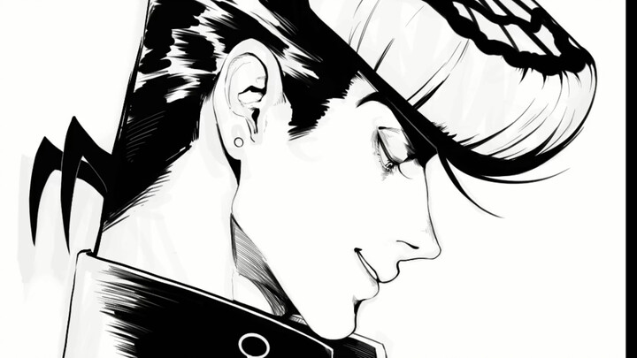 【procreate】Proses pengecatan Josuke hitam putih, sangat nyaman