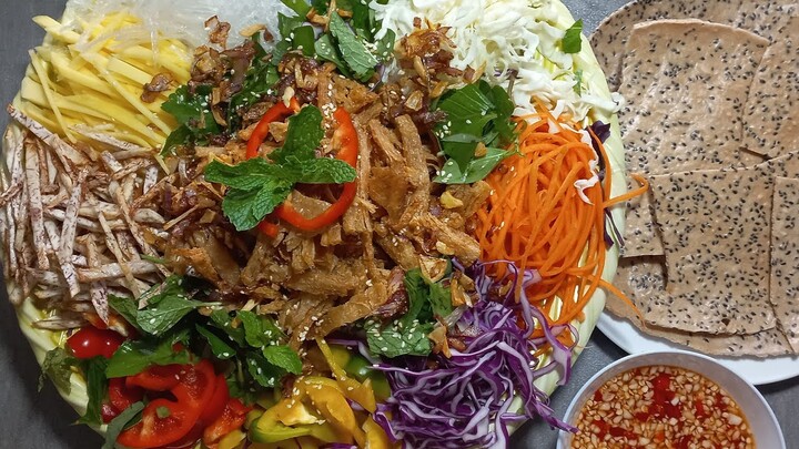 cách làm gỏi đải tiệt. gỏi thập cẩm khoai môn.