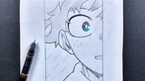 Anime sketch | how to draw Izuku Midoriya half face step-by-step
