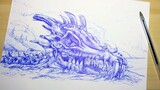 Drawing with a ballpoint pen, drawing a dragon from "Game of Thrones"