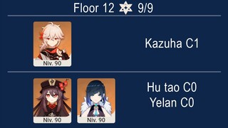 Kazuha C1🍁(Solo) and Hu tao C0 Yelan C0 (Duo) Spiral Abyss Floor 12 9 Stars I Genshin Impact