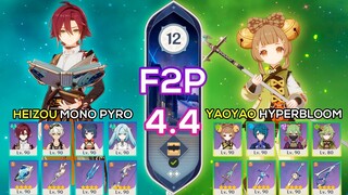 [F2P] Heizou Mono Pyro & Yaoyao Hyperbloom | Spiral Abyss 4.4 | Genshin Impact