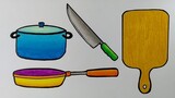 Menggambar peralatan dapur || Menggambar peralatan rumah tangga || Belajar menggambar untuk pemula